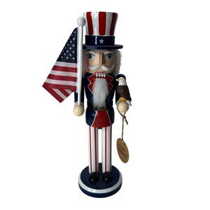 Uncle Sam Wooden Nutcracker with American Flag and Patriotic Top Hat